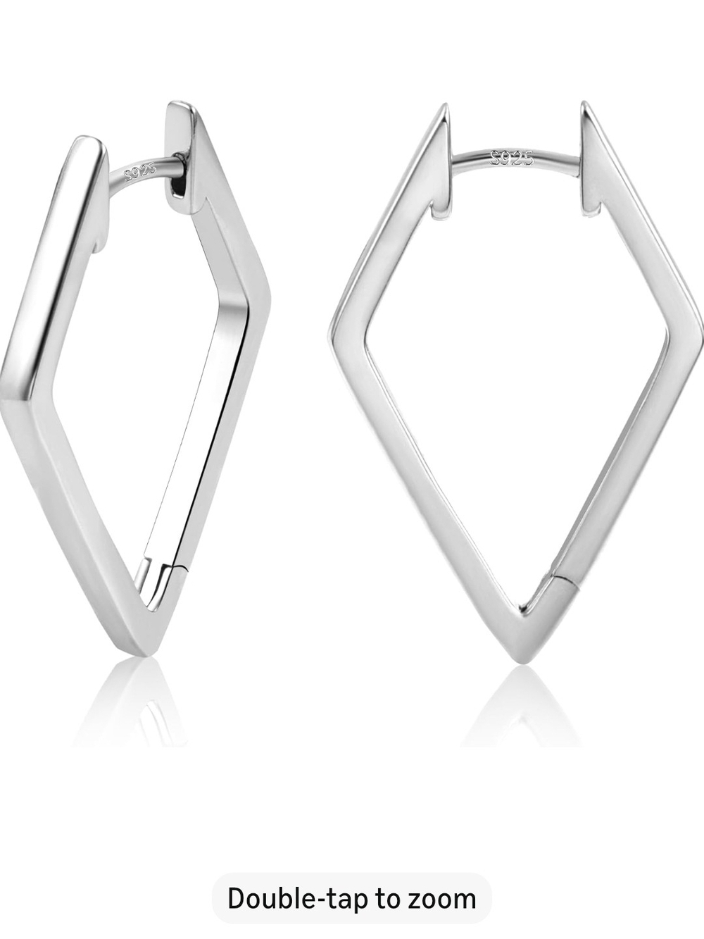Sterling Silver Geometric Diamond Hoop Earrings - Modern Women Jewelry - Picture 3 of 6